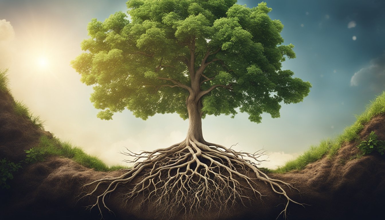 A tree growing upward with roots spreading out, symbolizing continuous learning for career growth