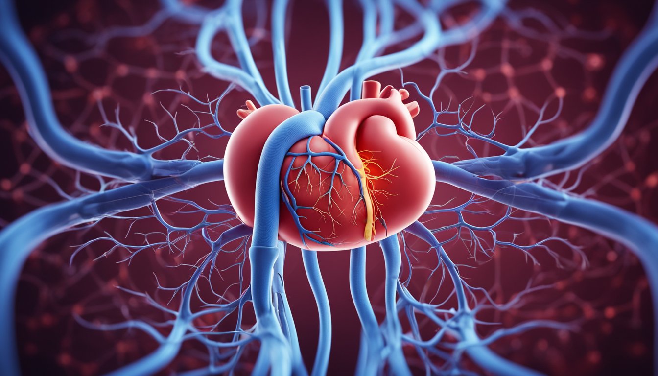 A diagram of the human circulatory system, showing the heart, blood vessels, and the flow of blood through the body